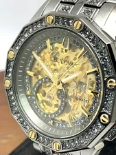 Bulova Men's Watch 98A293 Automatic Skeleton Dial Black Gunmetal Stainless Steel