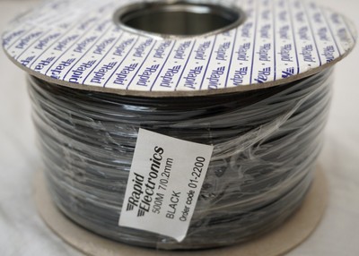 7/0,2 mm 500 m Rolle verzinntes Kupfer Leiter Gerätedraht Neu OOP schwarz 24AWG