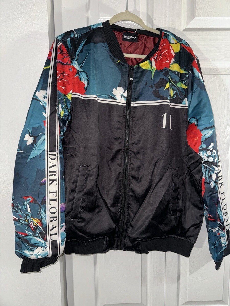 Fresh Hoods Black Floral Zip Up Bomber Jacket Sz XL