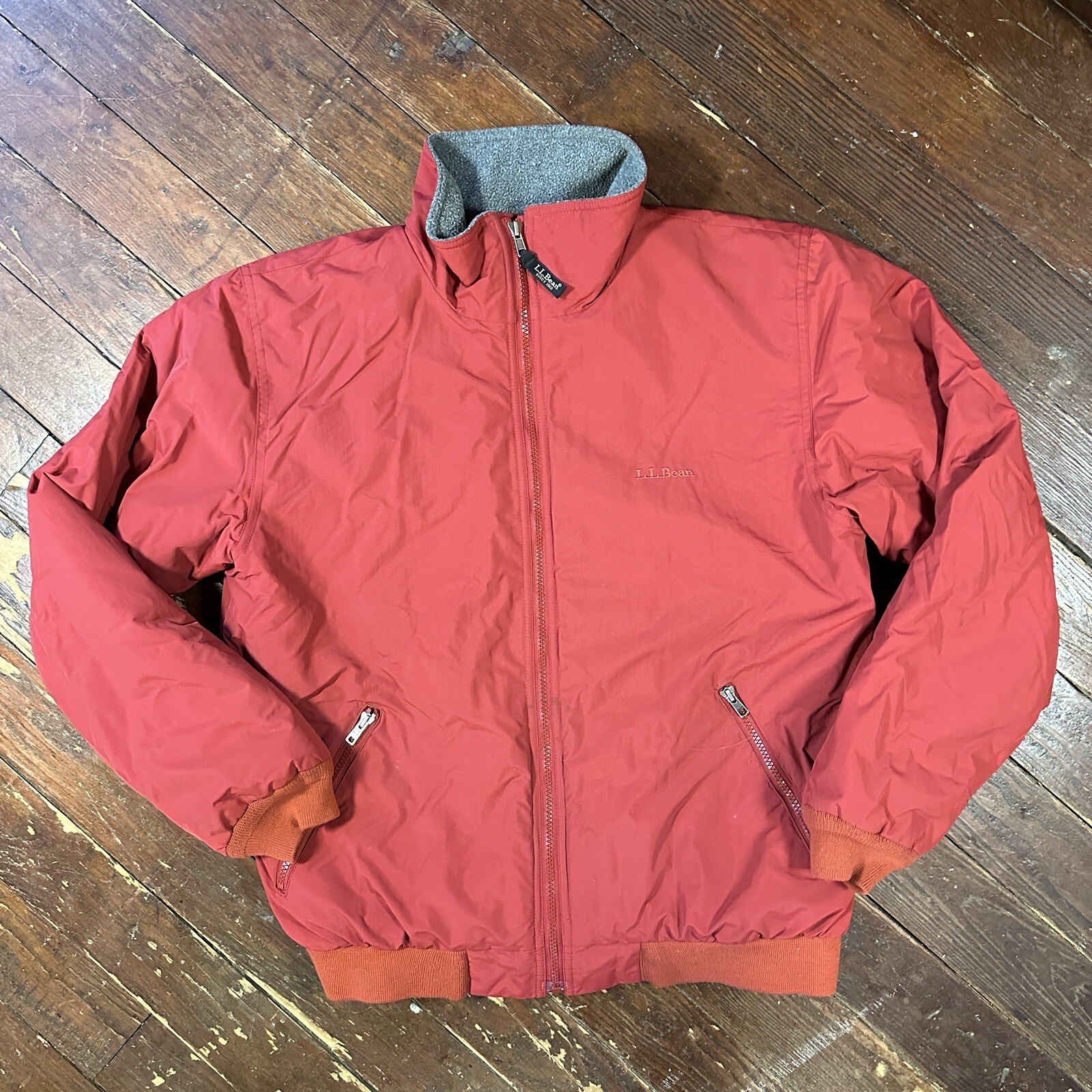 Vintage LL Bean Warm Up Jacket Men's XL Full Zip Red Coat Fleece Lined