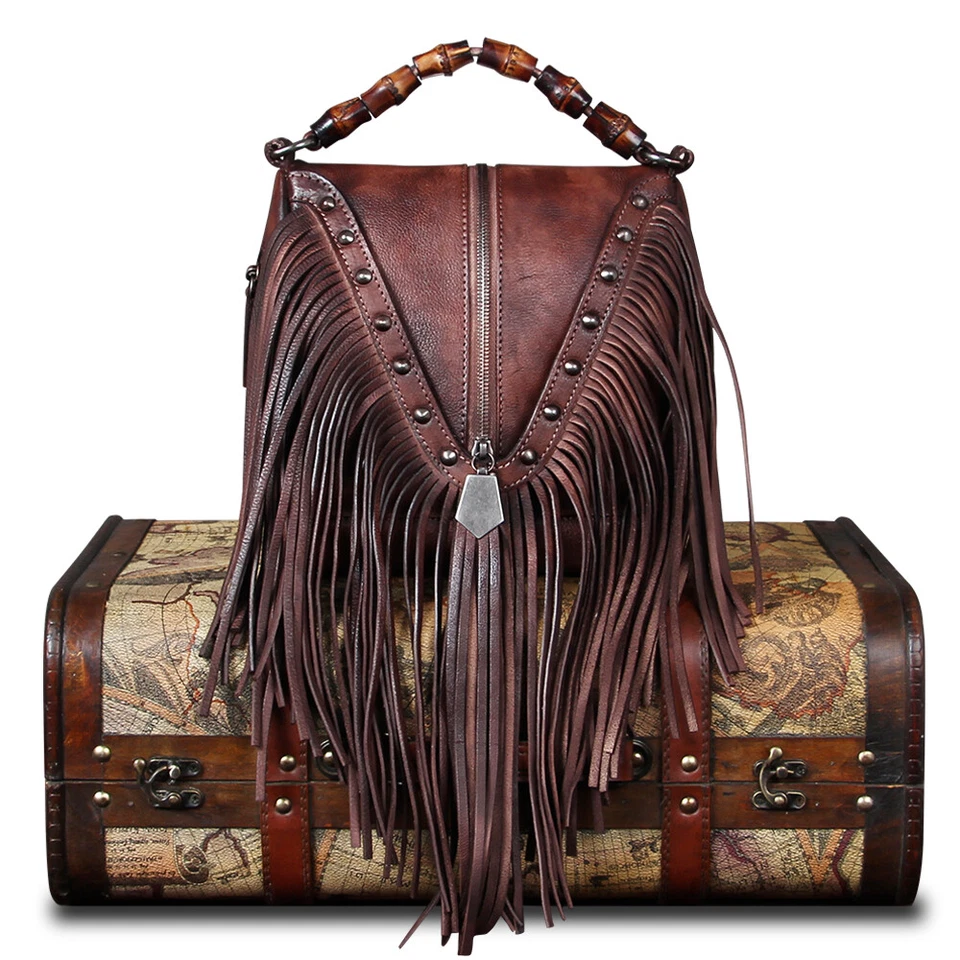 Bolsa e bolsa de mão de couro genuíno feminina moda borla tiracolo bolsa de ombro - Imagem 2 de 4