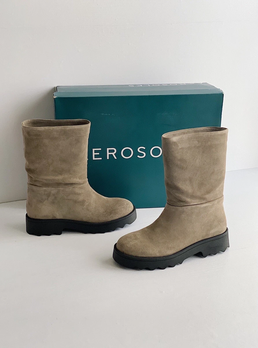 New AEROSOLES Simple Suede Slouchy Short Boots Grey Womens Size