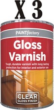 3 x 300ml All Purpose Clear Gloss Varnish Tin Paint for Surfaces like Wood Metal