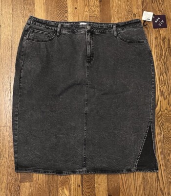 Ava & Viv Women's Plus Size 26 Mid Rise Denim Jean Skirt Black Wash