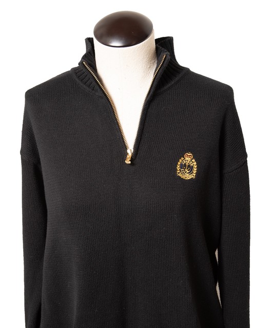Lauren Ralph Lauren Women's Black Half Zip Sweater Pullover Crown Logo M Petites | eBay