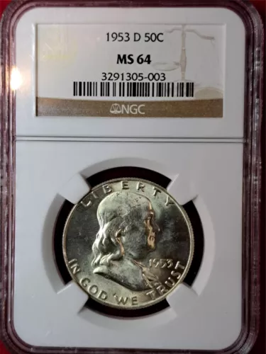 1953-D Franklin Half Dollar – NGC MS 64 – Beautiful 90% Silver (5.8)