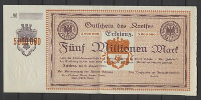 ERKELENZ 5 Millionen Mark 9.8.1923 Muster / Probe ohne Nummer KN ( 1051 M - Bild 1 von 2