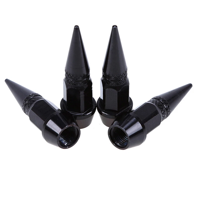 4 peças tampas de ar de alumínio preto metal espiga roda/pneu válvula haste carro-caminhão - Imagem 3 de 4
