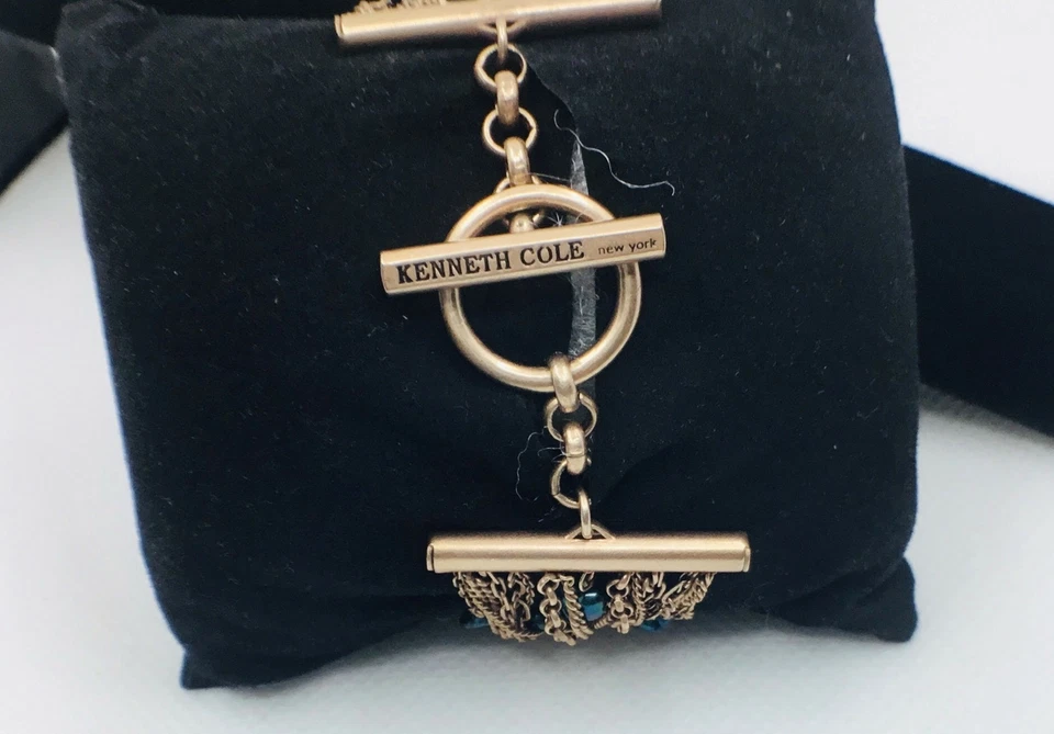 Vintage Kenneth Cole Green Faux Stone Multi-Strand Chain Bronze  Bracelet - Image 3 of 4