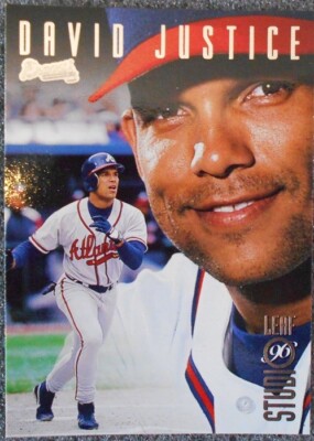 1996 Leaf Studios David Justice 109, Atlanta Braves; MLB Baseball Sports Donruss