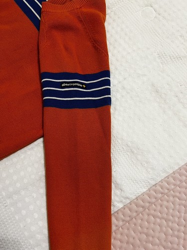 Vintage Abercrombie & Fitch Boys Med Orange Cotton Knit Sweater - Picture 6 of 9