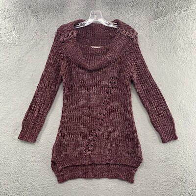 Harlow & Rose Women s M Burgundy Long Cowl Neck Lace Up Knit Tunic Sweater Top