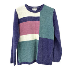 Vintage 90s Alfred Dunner Chenille Geometric Colorblock Sweater PM Petite Medium
