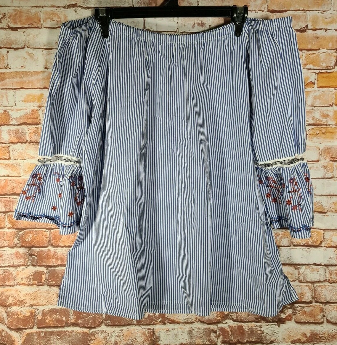 BNWT Womens Sz 18 Rockmans Off Shoulder 3/4 Sleeve Embroidered Top RRP $69.99