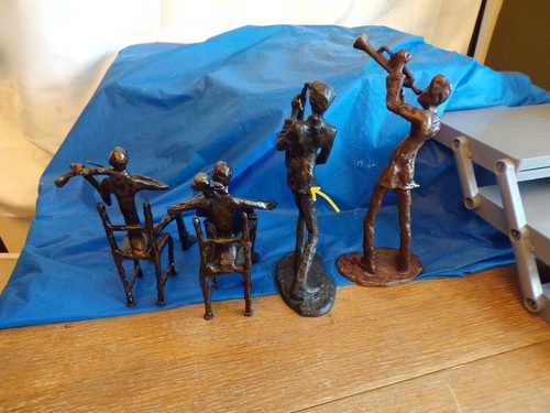 Set of 4 Vintage Abstract Male Jazz Musician Metal Figurines Sculptures - Picture 4 of 8