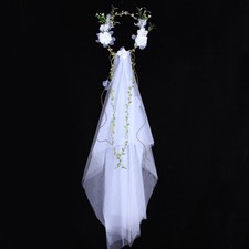 White Garland Veil Green Branch Exquisite Elegance Manual Satin Garland For Nau