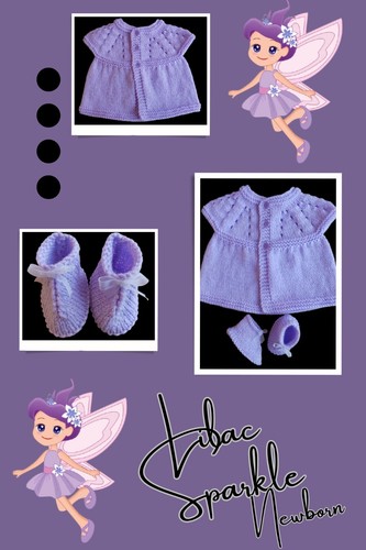 'Lilac Sparkle' wunderschönes handgestricktes Baby Set in Glitzer Flieder, Newborn.