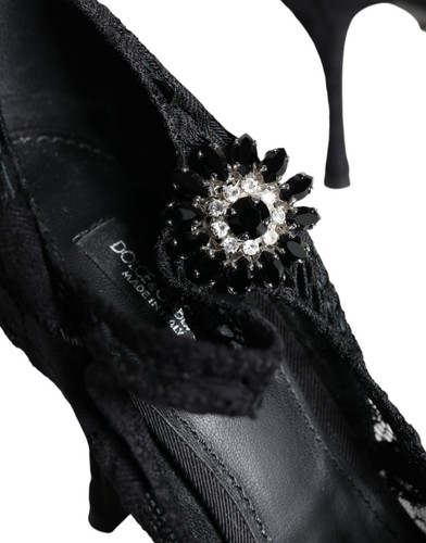 Scarpe DOLCE & GABBANA nere Mary Jane décolleté pizzo cristalli tacchi s. EU35/US4,5 - Foto 7 di 10
