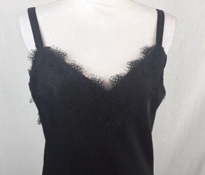 Rebecca Minkoff Black Lace Trim Midi Slip Dress Size Medium | eBay