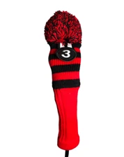 Pacific Golf Clubs Red Black INDIVIDUAL Utility Hybrid Knit Pom Pom Head Covers