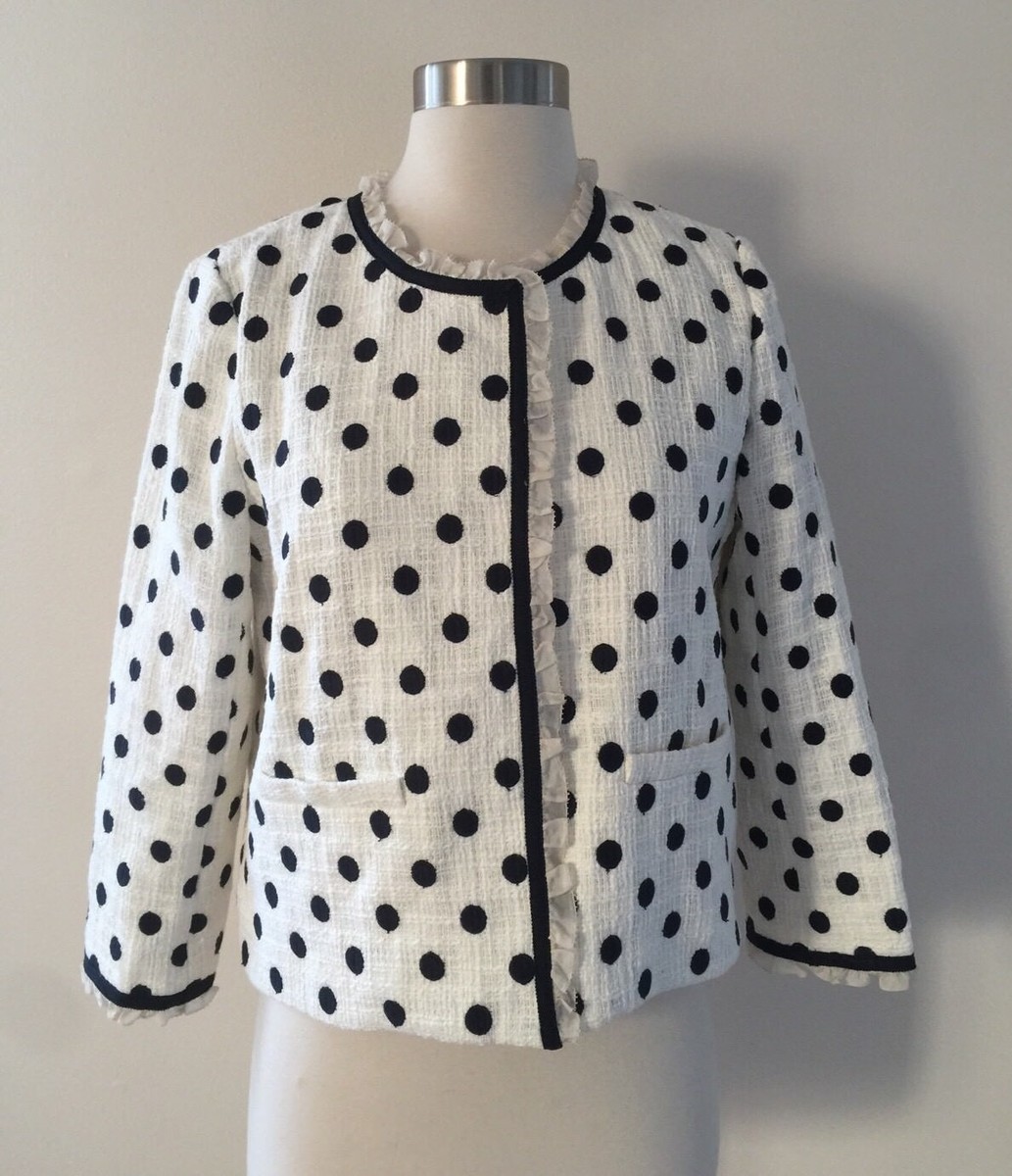 NEW JCREW Jacket in Polka Dot Textured Tweed Size 6 White