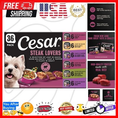 Adult Wet Dog Food Steak Lovers Variety Pack with Real Meat, 3.5 oz. Easy Pee...
