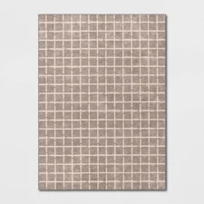 4'x5'6" Washable Small Checkered Area Rug Gray - Room Essentials