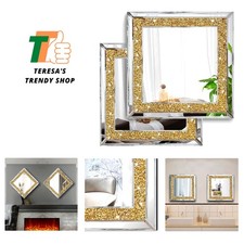 2 Piece Wall , Crush Diamond Wall Decor, Gold Color Decorative for Living Roo...