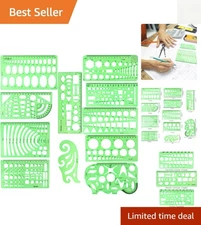 Portable 11-Piece Clear Green Geometric Templates Set for Designers & Students