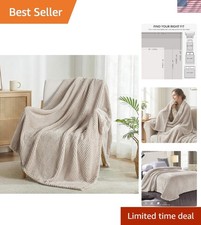 Soft  Lightweight Tan Waffle Throw Blanket for Couch - Early Fall Comfort