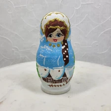 Handmade Painted Wood Russian Nesting Dolls Matryoshka Winter Blue Set 4pc