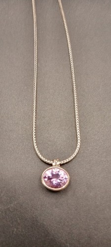 Pandora Sterling Silver Oval Amethyst Pendant Necklace 18" - Picture 2 of 10