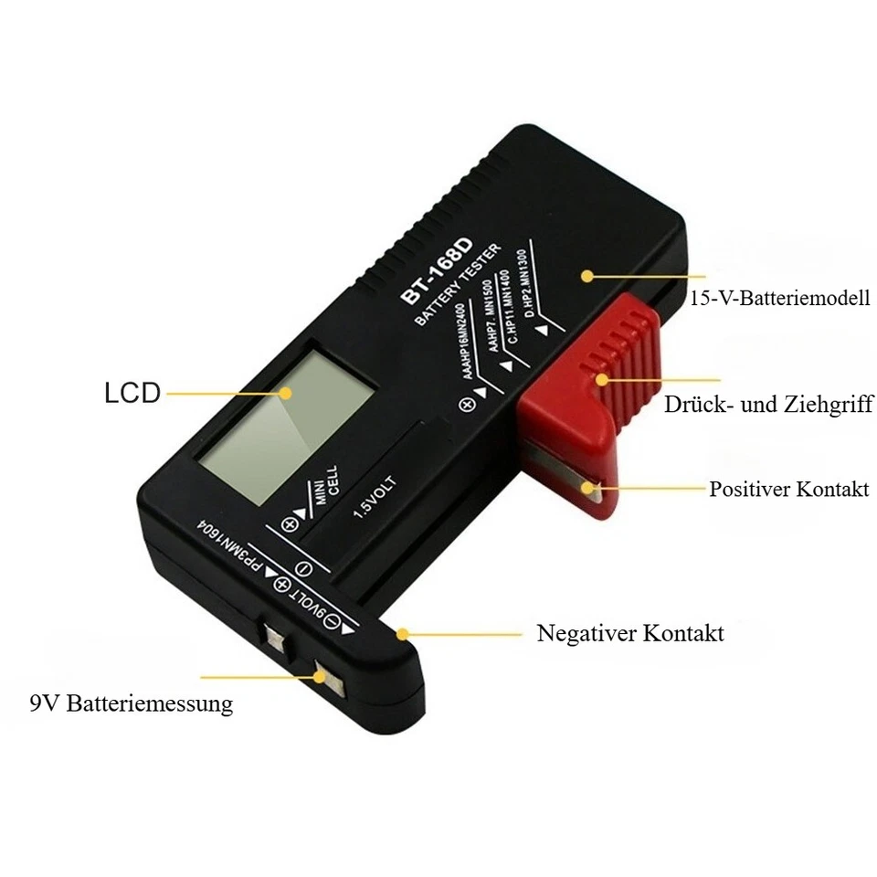 Batterietester BT-168 Akku Tester 9V/1.5V/AA/AAA/C/D Knopfzellen Universal Prüfe - Bild 3 von 4