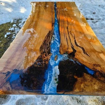 Ocean Blue Epoxy River Tabletop - Live Edge Wood Resin Table, Epoxy Dining table