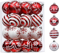 Valery Madelyn Christmas Ornaments Tree Decorations, 24Ct Red and White Shatterp