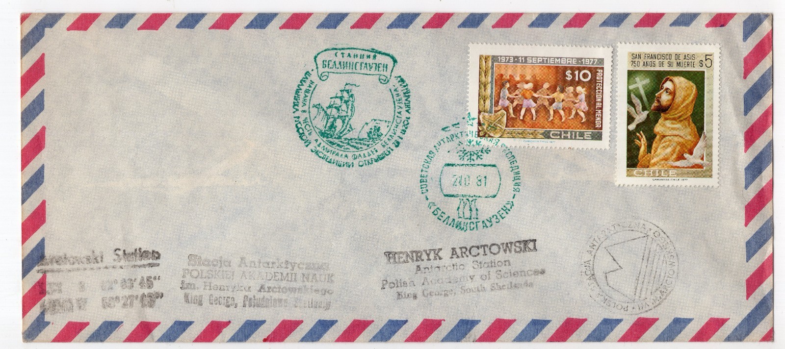 CHILE 1981 Antartic cover Russia Poland