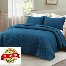 Whale Flotilla Queen Quilt Set, Lightweight Microfiber Blue - 3 Piece Bedding