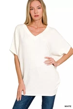 Zenana Raised Rib V-Neck Batwing Top