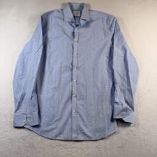 Charles Tyrwhitt Shirt Mens 16 34/35 Blue Check Super Slim Non Iron Dress Shirt