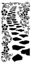 Really Great Stencils, Garden Path Stencil, 4x8", Stone Pathway, Floral Vines