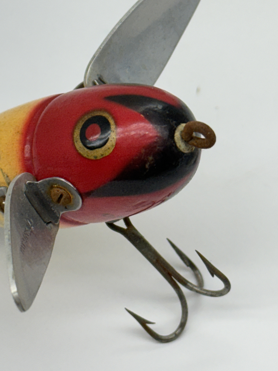 Vintage 1940's HEDDON Crazy Crawler Red White Wood Body Metal