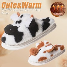 Women's Large Cow Warm Plush Slippers Winter Home Shoes Indoor Cotton Slippers