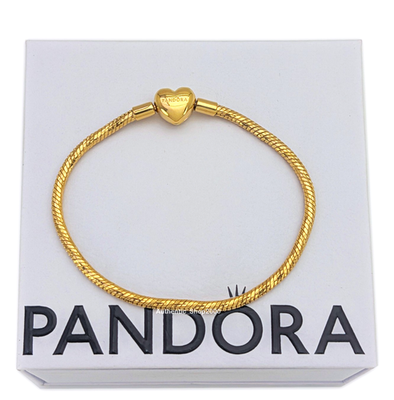 New 100% PANDORA 14k Gold P Heart Clasp Faceted Snake Chain