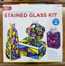 Craft Connection Stained Glass Kit - 4 Projects, Jewelry Box, Bottles, Paints