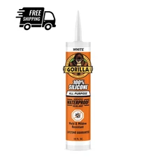 Gorilla Waterproof Caulk & Seal 100% Silicone Sealant, White, 1 Pack, White