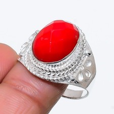 Red Coral Gemstone 925 Sterling Silver Jewelry All Size Ring For Gift