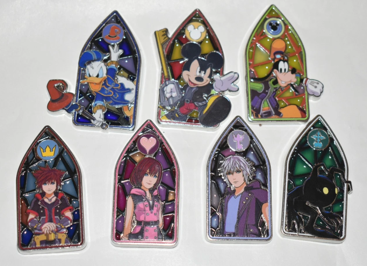 Disney Kingdom Hearts Stained Glass Enamel Pins - Hot Topic, Complete Set of 7
