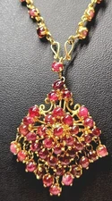 Victorian 142 ct RUBY Rubies & 20k Gold Pendant Brooch Convertible Necklace 23"