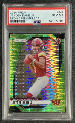 JAYDEN DANIELS PSA 10 2024 PANINI PRIZM #347 ROOKIE NEON GREEN PULSAR RC 7901