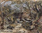 Antique Watercolour Painting - Brook Near Pengwern Wales - 1848 19th Century